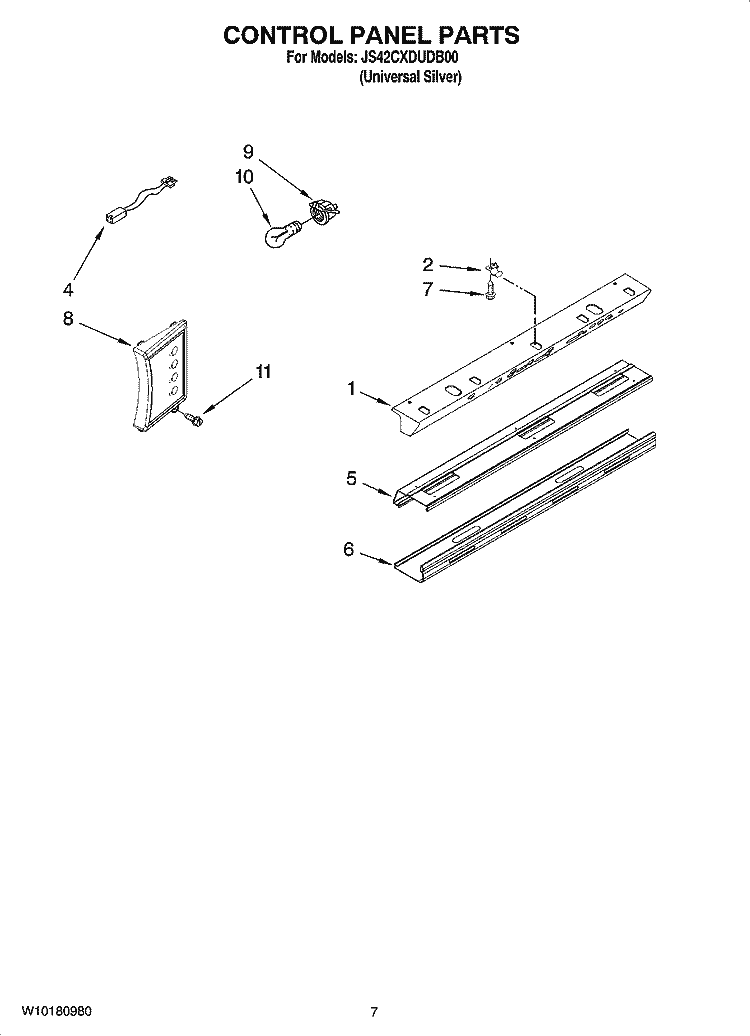 CONTROL PANEL PARTS Diagram and Parts List for JS42CXDUDB00  Jenn-Air Refrigerator