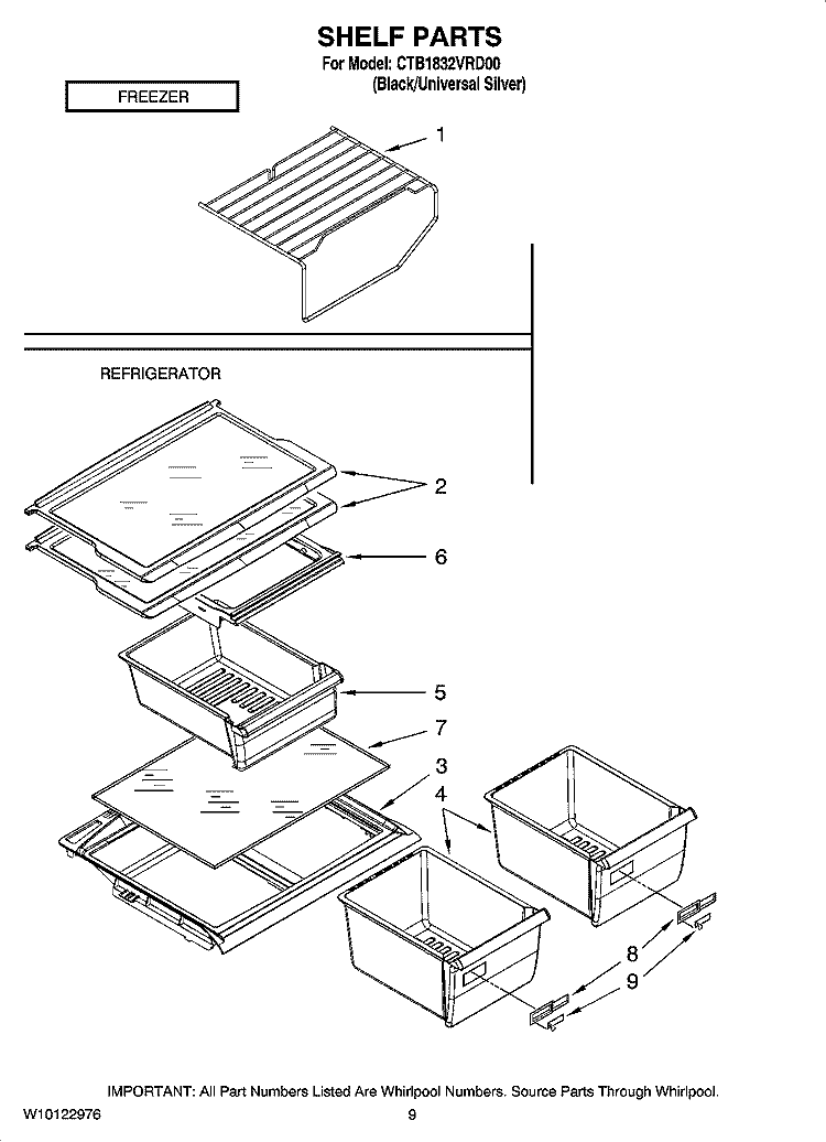 SHELF PARTS, OPTIONAL PARTS Diagram and Parts List for CTB1832VRD00  Magic Chef Refrigerator