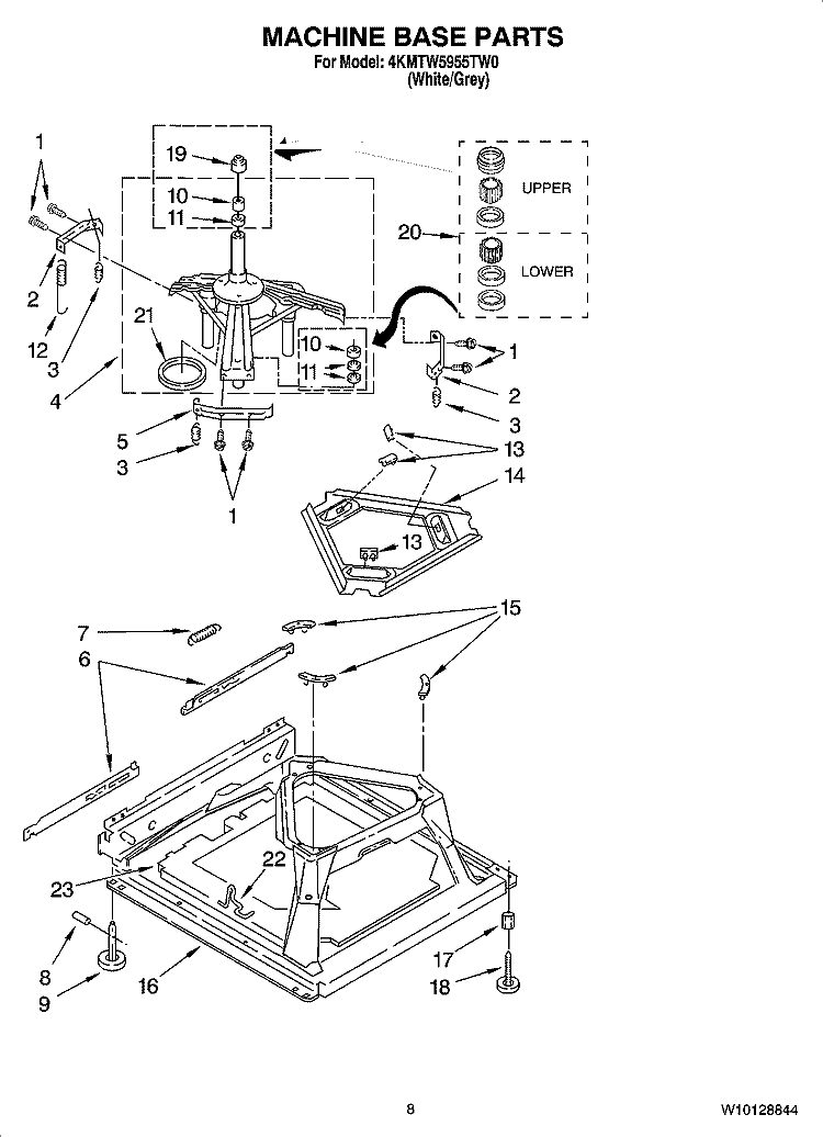 MACHINE BASE PARTS Diagram and Parts List for 4KMTW5955TW0  Maytag Washer