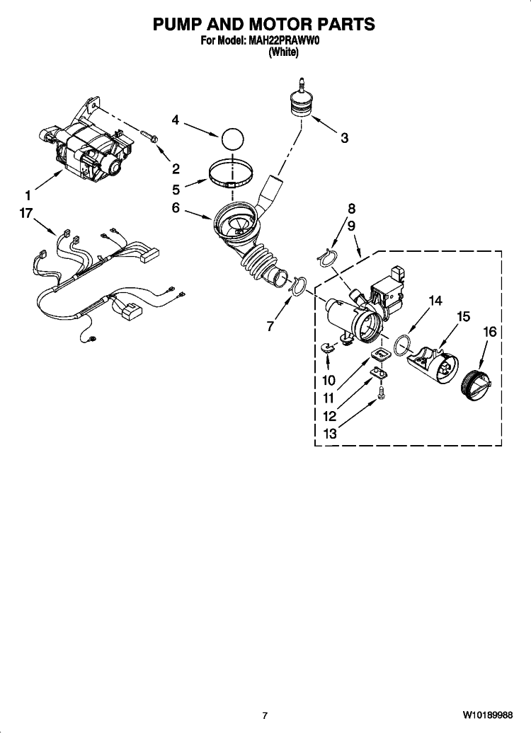 PUMP AND MOTOR PARTS Diagram and Parts List for MAH22PRAWW0  Maytag Washer