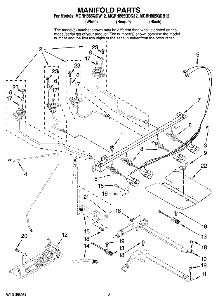 MANIFOLD PARTS Diagram and Parts List for MGRH865QDB12  Maytag Range