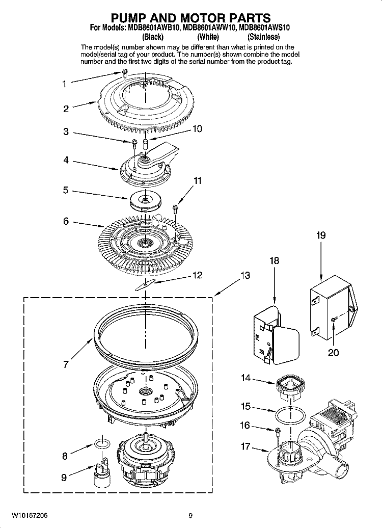 PUMP AND MOTOR PARTS Diagram and Parts List for MDB8601AWW10  Maytag Dishwasher