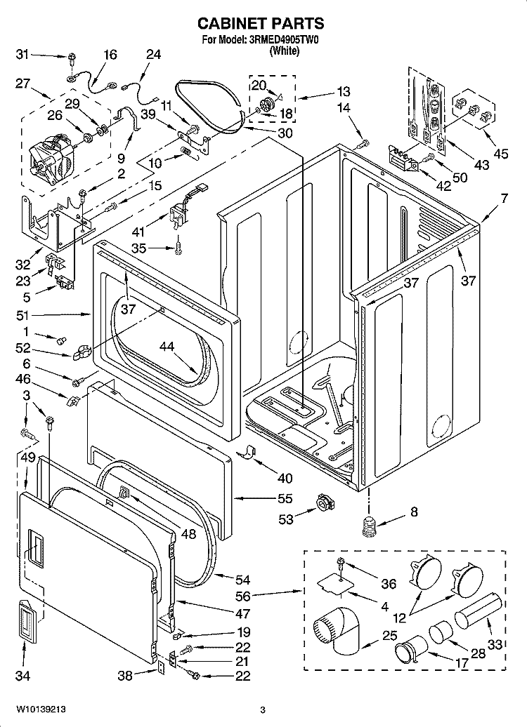 CABINET PARTS Diagram and Parts List for 3RMED4905TW0  Maytag Dryer