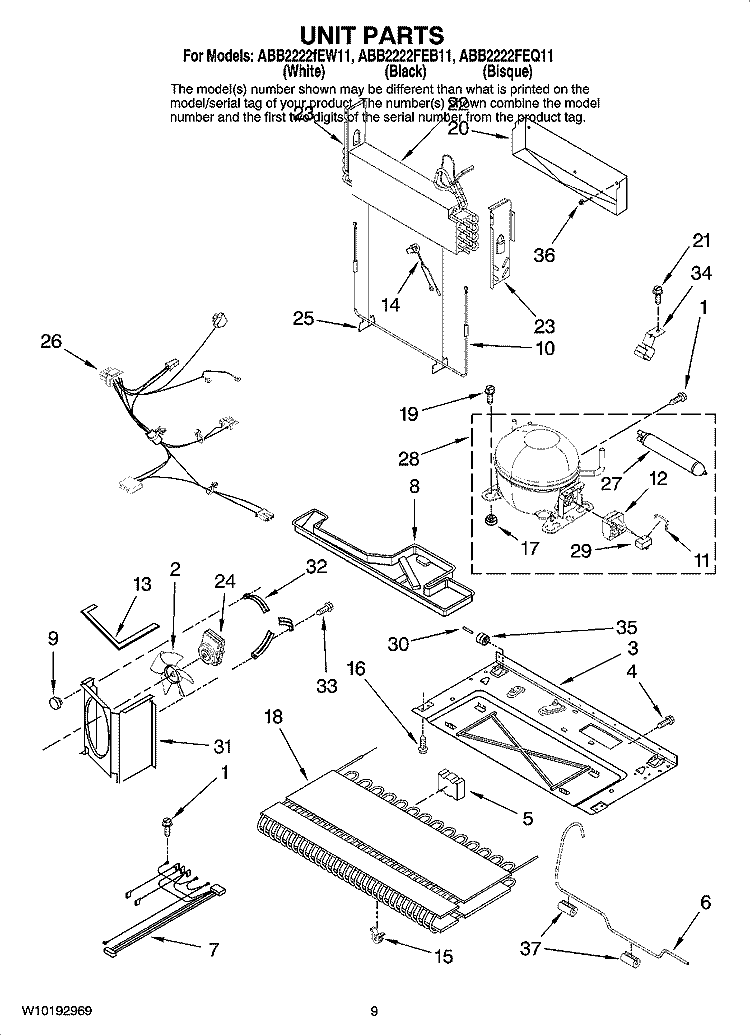 UNIT PARTS Diagram and Parts List for ABB2222FEB11  Amana Refrigerator