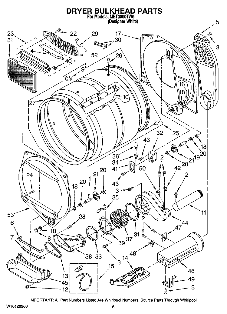 DRYER BULKHEAD PARTS Diagram and Parts List for MET3800TW0  Maytag Washer Dryer Combo