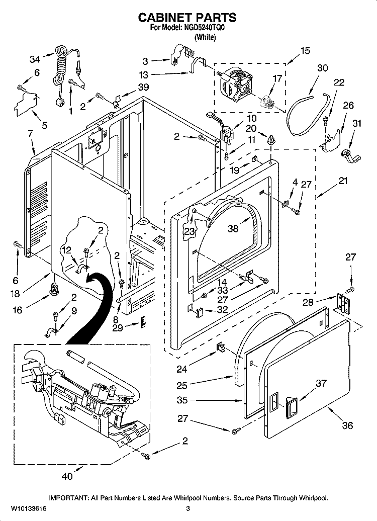 CABINET PARTS Diagram and Parts List for NGD5240TQ0  Amana Dryer