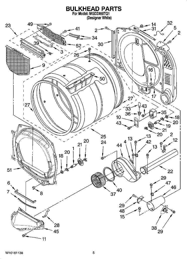 BULKHEAD PARTS Diagram and Parts List for MGDZ400TQ1  Maytag Dryer