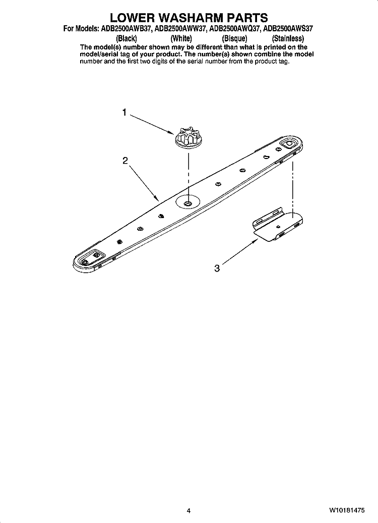 LOWER WASHARM PARTS Diagram and Parts List for ADB2500AWB37  Amana Dishwasher