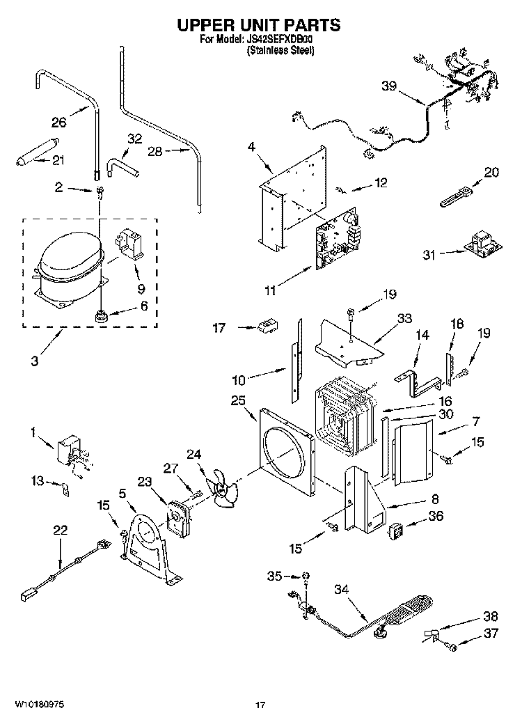 UPPER UNIT PARTS Diagram and Parts List for JS42SEFXDB00  Jenn-Air Refrigerator