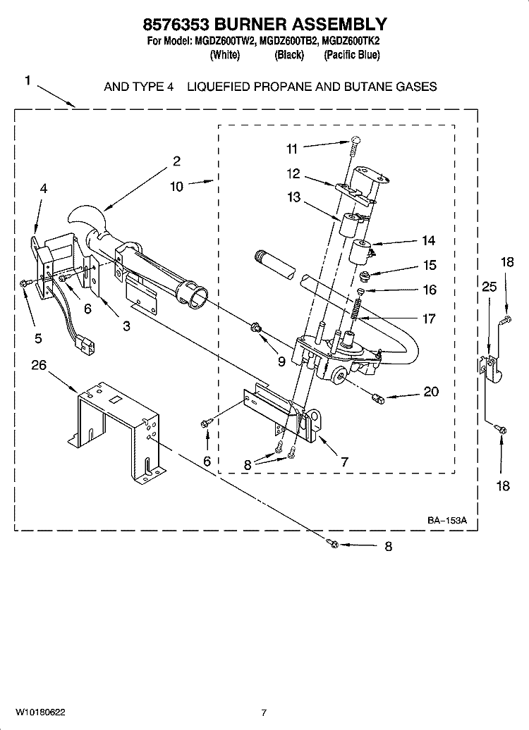 8576353 BURNER ASSEMBLY Diagram and Parts List for MGDZ600TK2  Maytag Dryer