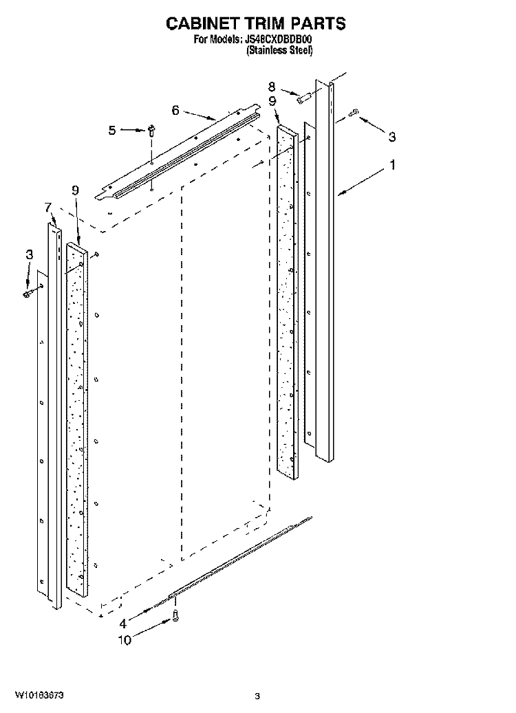 CABINET TRIM PARTS Diagram and Parts List for JS48CXDBDB00  Jenn-Air Refrigerator