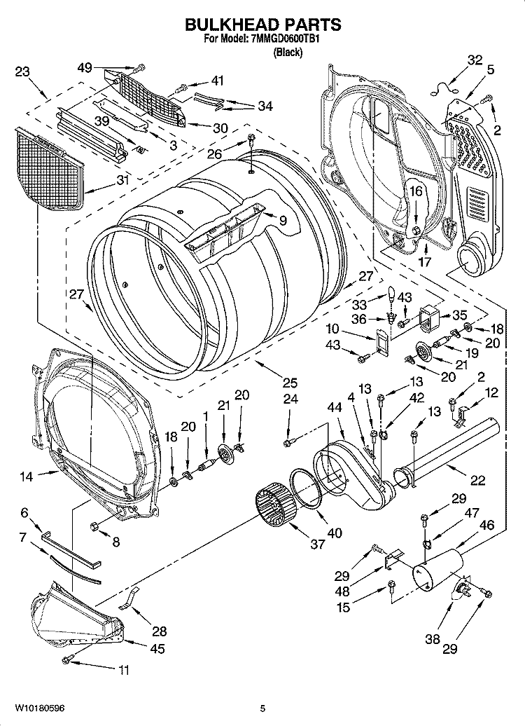 BULKHEAD PARTS Diagram and Parts List for 7MMGD0600TB1  Maytag Dryer