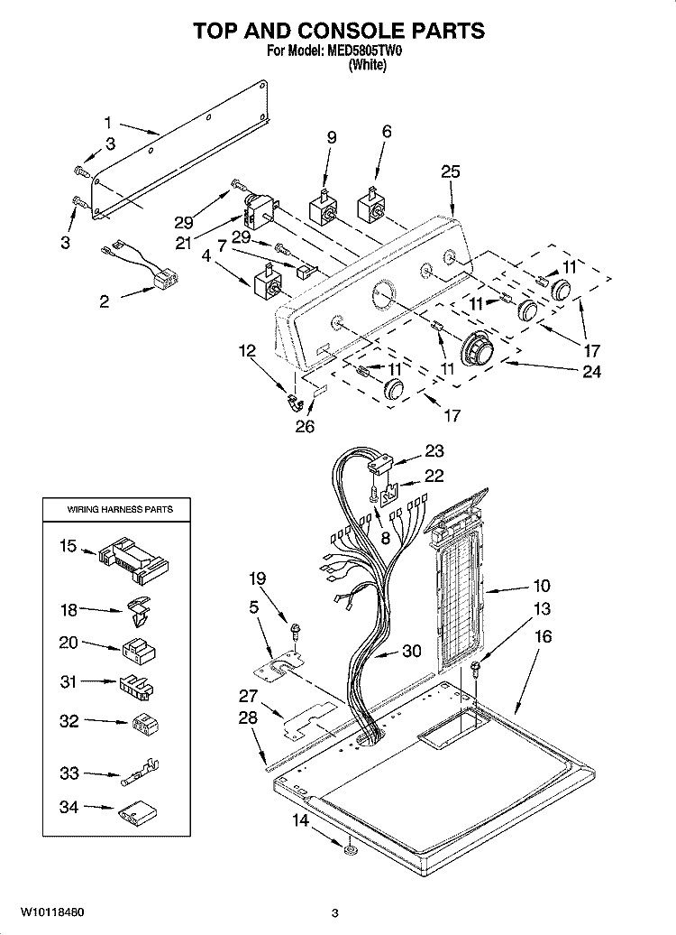 TOP AND CONSOLE PARTS Diagram and Parts List for MED5805TW0  Maytag Dryer