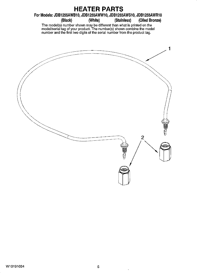 HEATER PARTS Diagram and Parts List for JDB1255AWB10  Jenn-Air Dishwasher