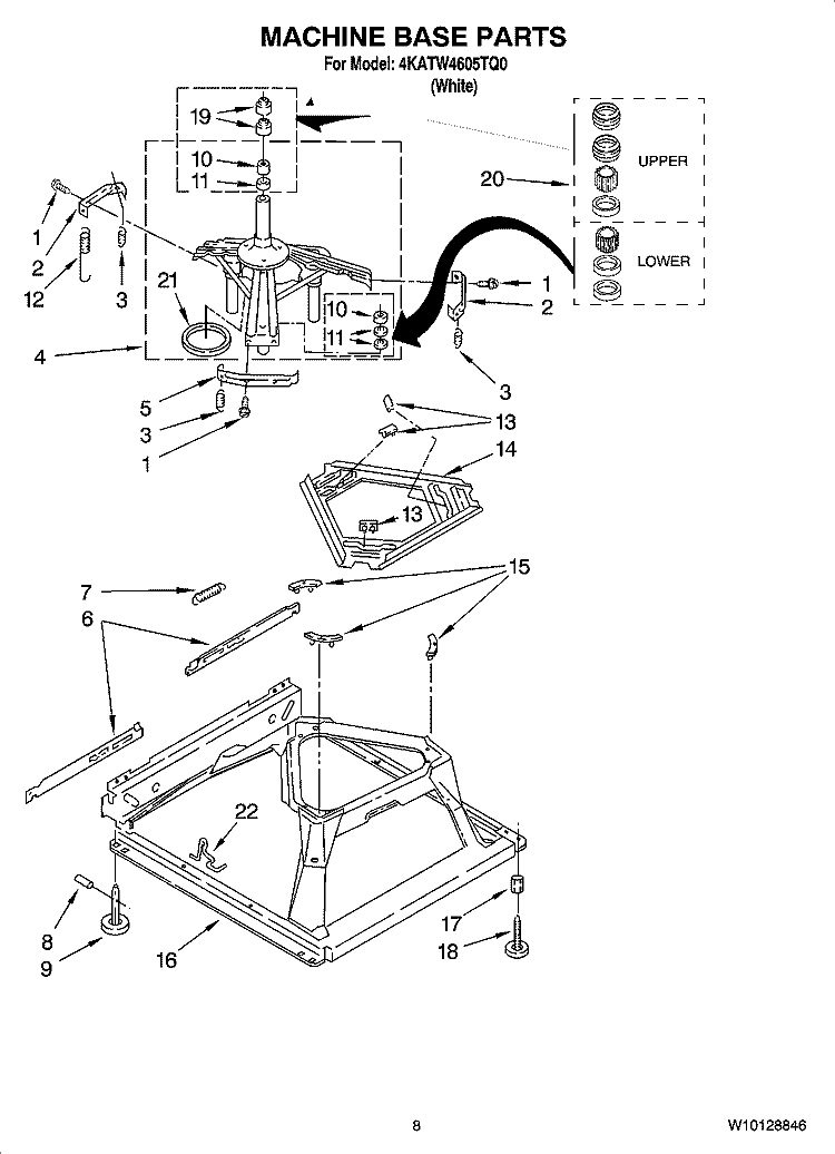 MACHINE BASE PARTS Diagram and Parts List for 4KATW4605TQ0  Admiral Washer