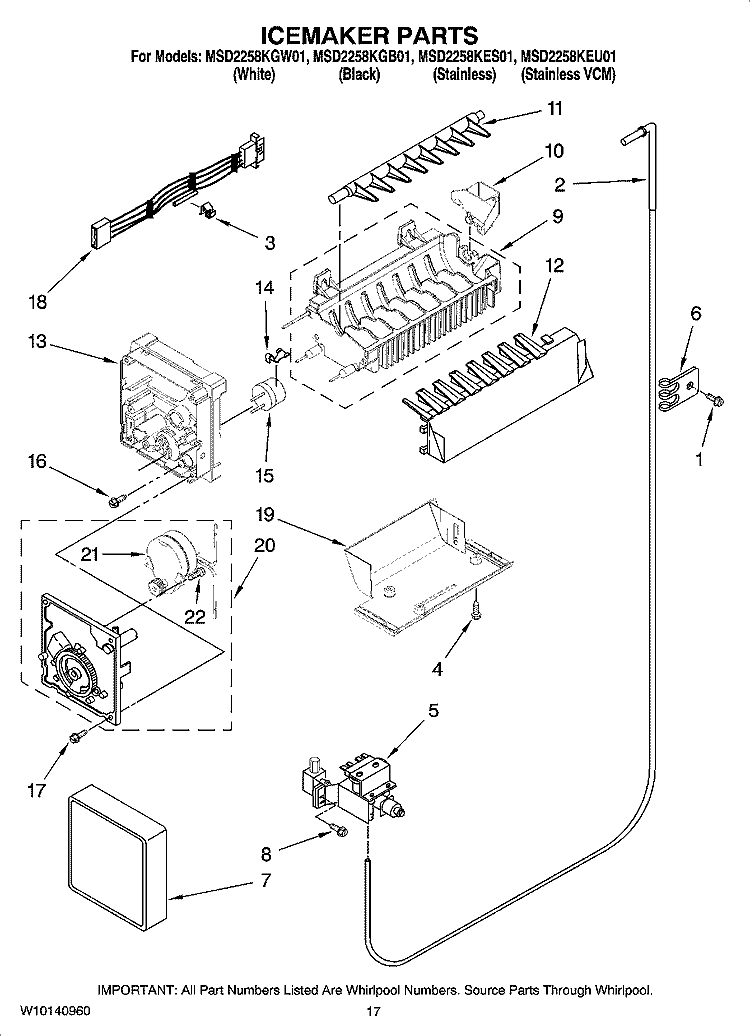 ICEMAKER PARTS Diagram and Parts List for MSD2258KGB01  Maytag Refrigerator