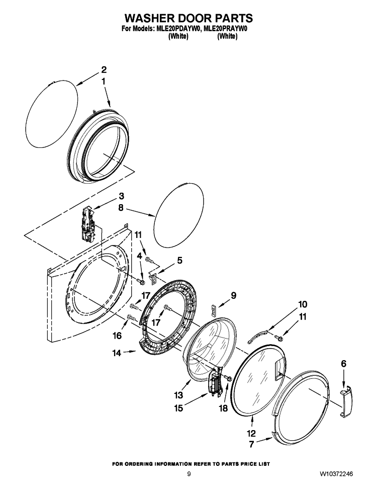 WASHER DOOR PARTS Diagram and Parts List for MLE20PDAYW0  Maytag Washer Dryer Combo