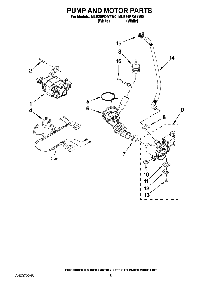 PUMP AND MOTOR PARTS Diagram and Parts List for MLE20PDAYW0  Maytag Washer Dryer Combo