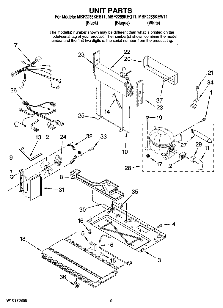 UNIT PARTS Diagram and Parts List for MBF2255KEQ11  Maytag Refrigerator