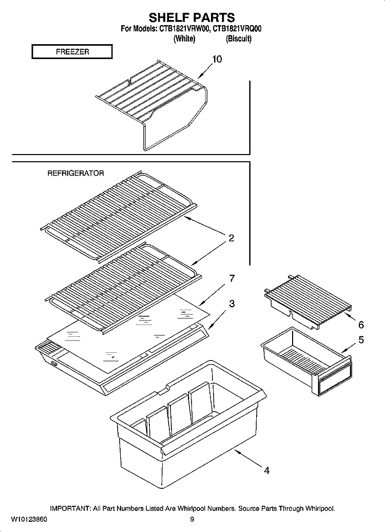 SHELF PARTS, OPTIONAL PARTS Diagram and Parts List for CTB1821VRQ00  Magic Chef Refrigerator