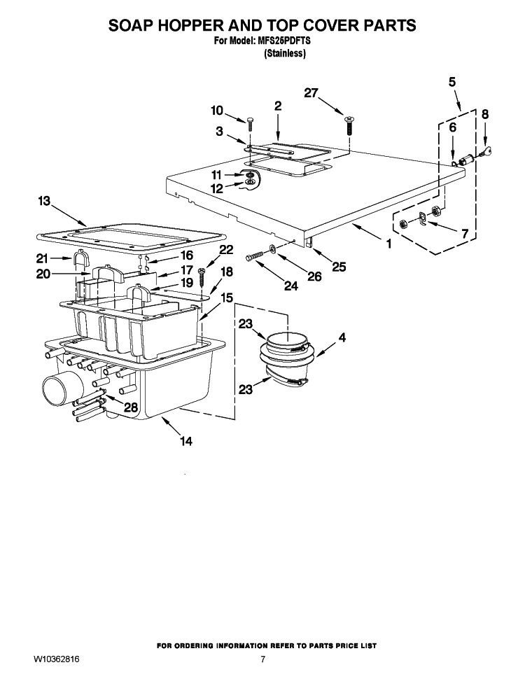 SOAP HOPPER AND TOP COVER PARTS Diagram and Parts List for MFS25PDFTS  Maytag Washer