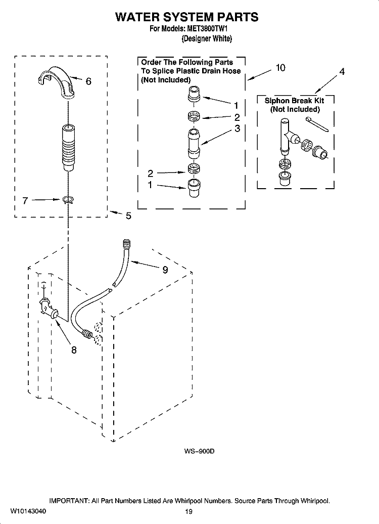WATER SYSTEM PARTS Diagram and Parts List for MET3800TW1  Maytag Washer Dryer Combo