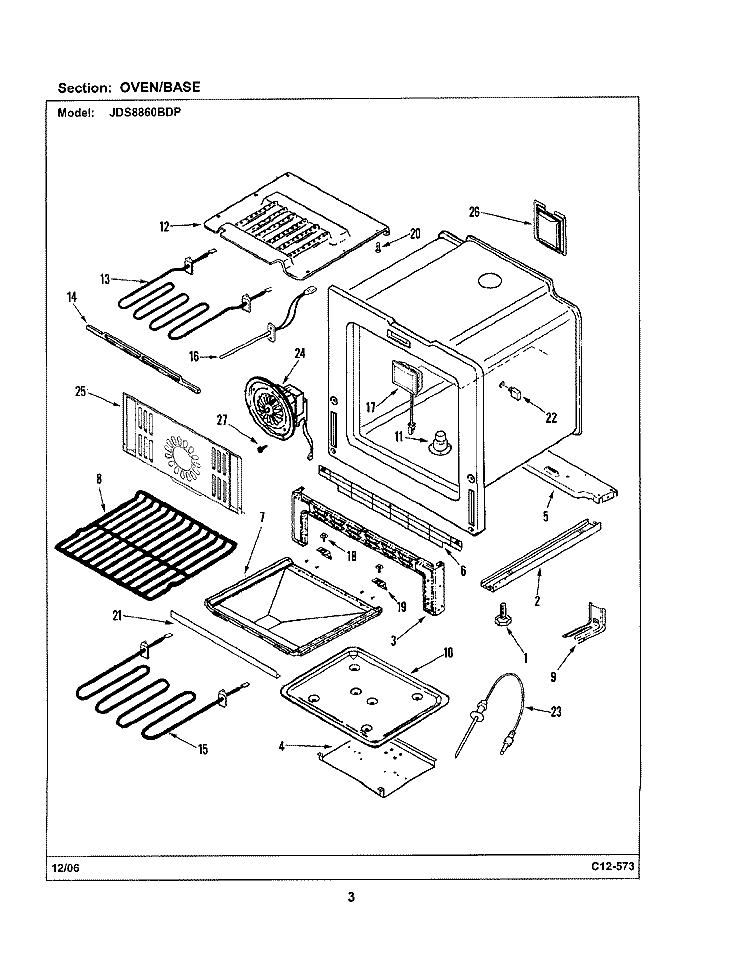 OVEN / BASE Diagram and Parts List for JDS8860BDP  Jenn-Air Range