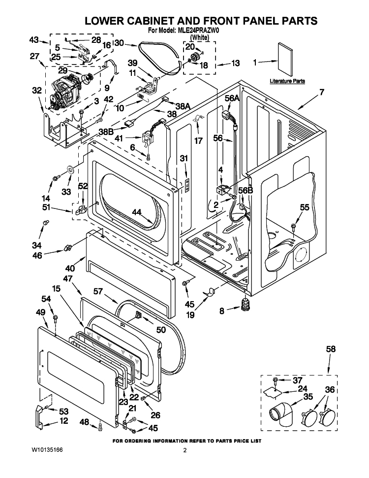 LOWER CABINET AND FRONT PANEL PARTS Diagram and Parts List for MLE24PRAZW0  Maytag Dryer