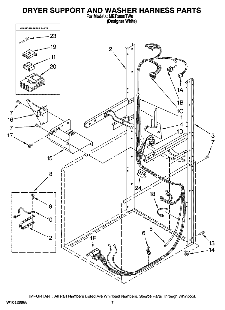 DRYER SUPPORT AND WASHER HARNESS PARTS Diagram and Parts List for MET3800TW0  Maytag Washer Dryer Combo