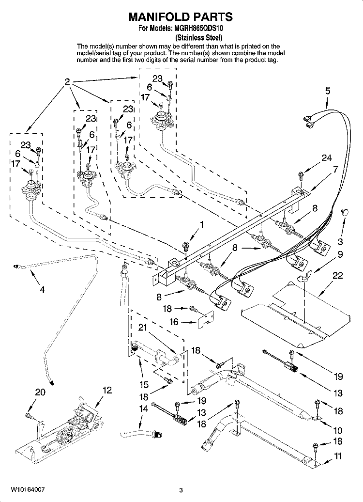 MANIFOLD PARTS Diagram and Parts List for MGRH865QDS10  Maytag Range
