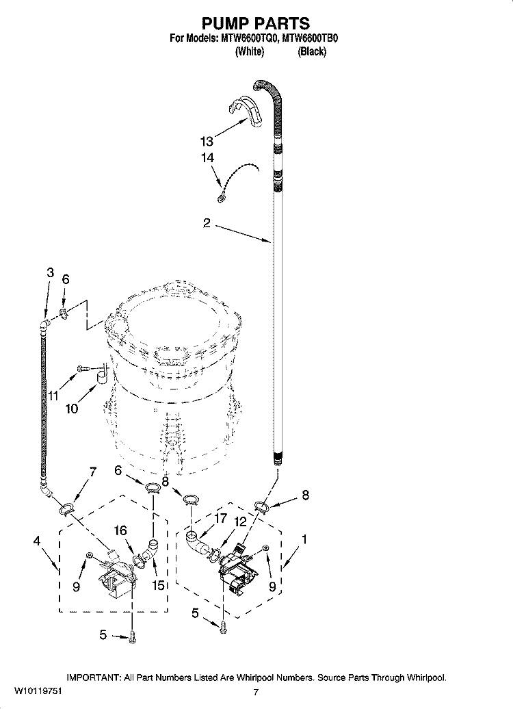 PUMP PARTS, OPTIONAL PARTS (NOT INCLUDED) Diagram and Parts List for MTW6600TQ0  Maytag Washer