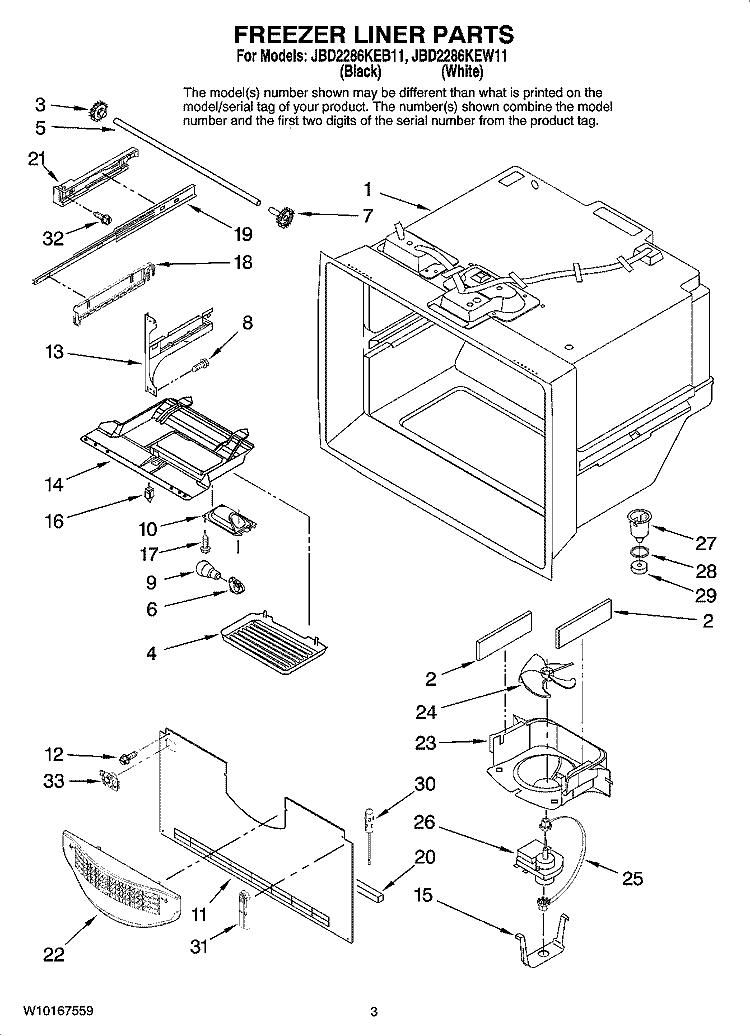 FREEZER LINER PARTS Diagram and Parts List for JBD2286KEB11  Jenn-Air Refrigerator