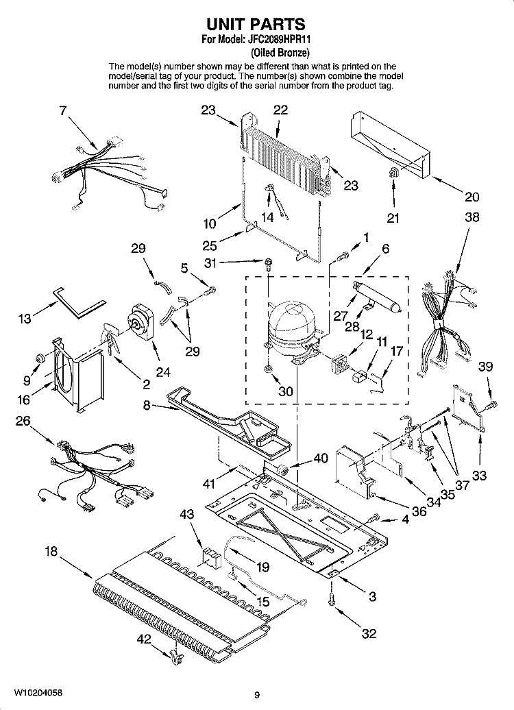UNIT PARTS Diagram and Parts List for JFC2089HPR11  Jenn-Air Refrigerator