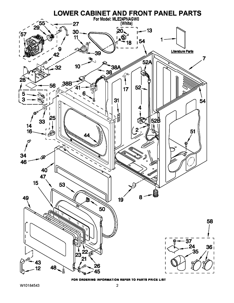 LOWER CABINET AND FRONT PANEL PARTS Diagram and Parts List for MLE24PNAGW0  Maytag Dryer