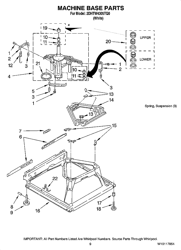 MACHINE BASE PARTS Diagram and Parts List for 2DHTW4305TQ0  Magic Chef Washer