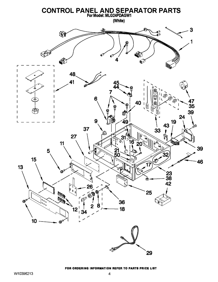 CONTROL PANEL AND SEPARATOR PARTS Diagram and Parts List for MLG24PDAGW1  Maytag Dryer