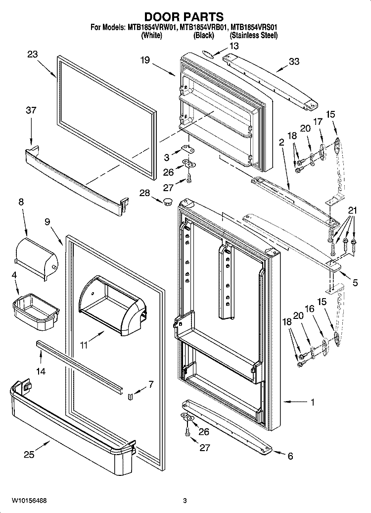 DOOR PARTS Diagram and Parts List for MTB1854VRB01  Maytag Refrigerator