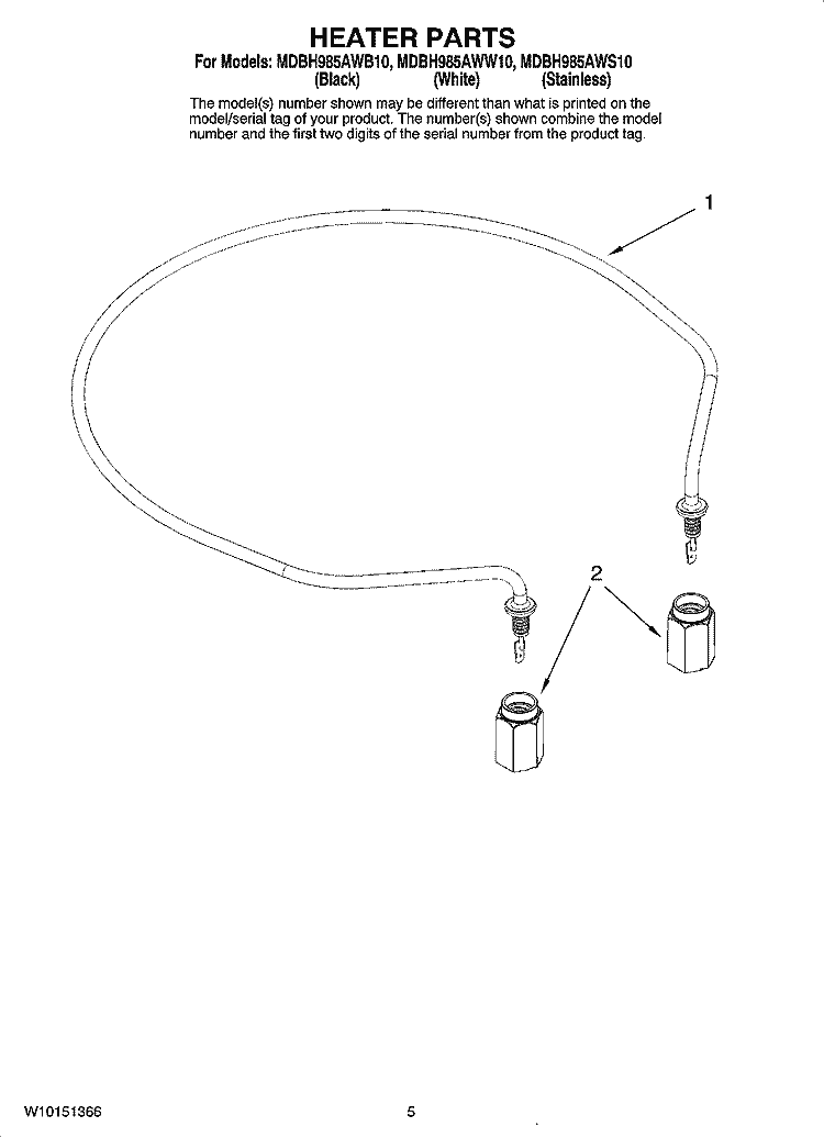 HEATER PARTS Diagram and Parts List for MDBH985AWW10  Maytag Dishwasher