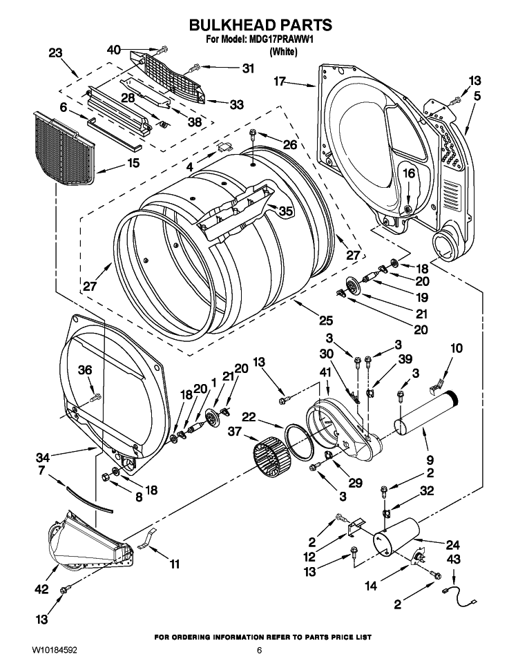 BULKHEAD PARTS Diagram and Parts List for MDG17PRAWW1  Maytag Dryer