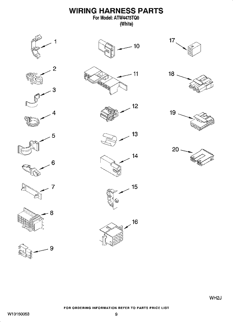 WIRING HARNESS PARTS Diagram and Parts List for ATW4475TQ0  Admiral Washer