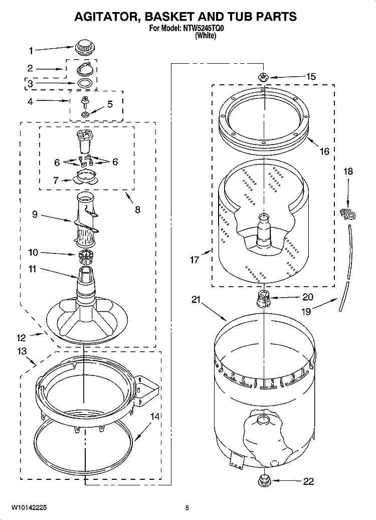AGITATOR, BASKET AND TUB PARTS Diagram and Parts List for NTW5245TQ0  Amana Washer