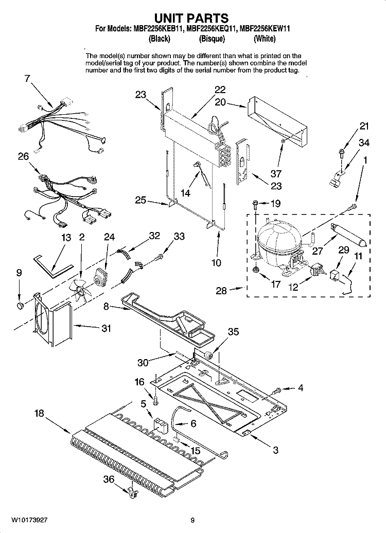 UNIT PARTS Diagram and Parts List for MBF2256KEB11  Maytag Refrigerator