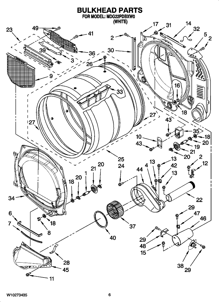 BULKHEAD PARTS Diagram and Parts List for MDG22PDBXW0  Maytag Dryer