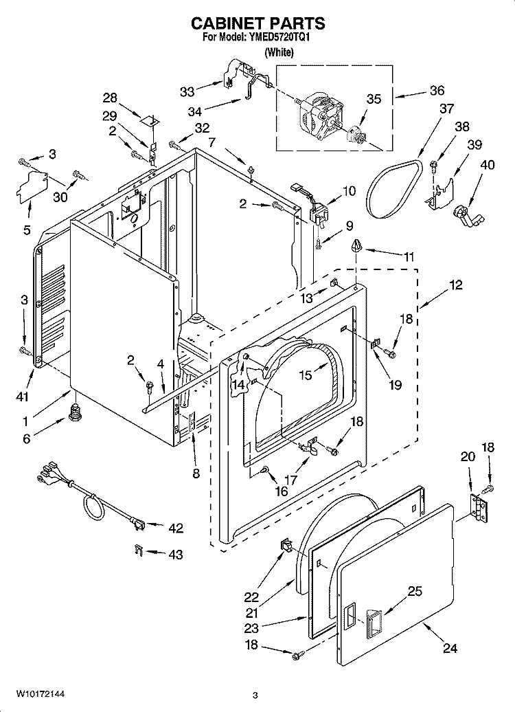 CABINET PARTS Diagram and Parts List for YMED5720TQ1  Maytag Dryer
