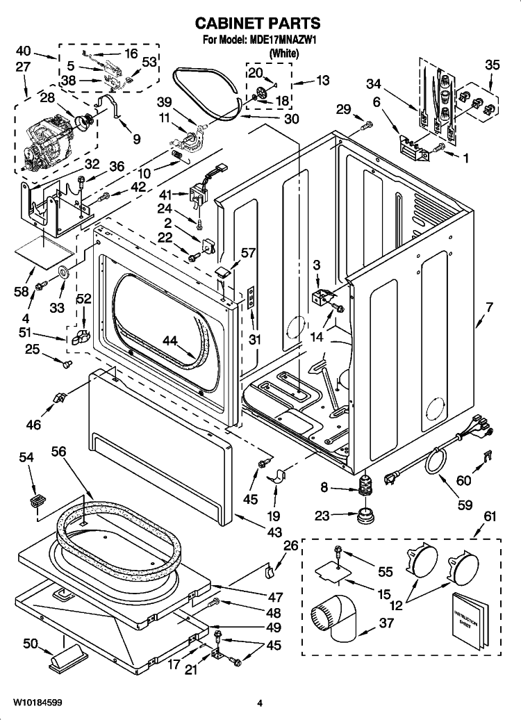 CABINET PARTS Diagram and Parts List for MDE17MNAZW1  Maytag Dryer
