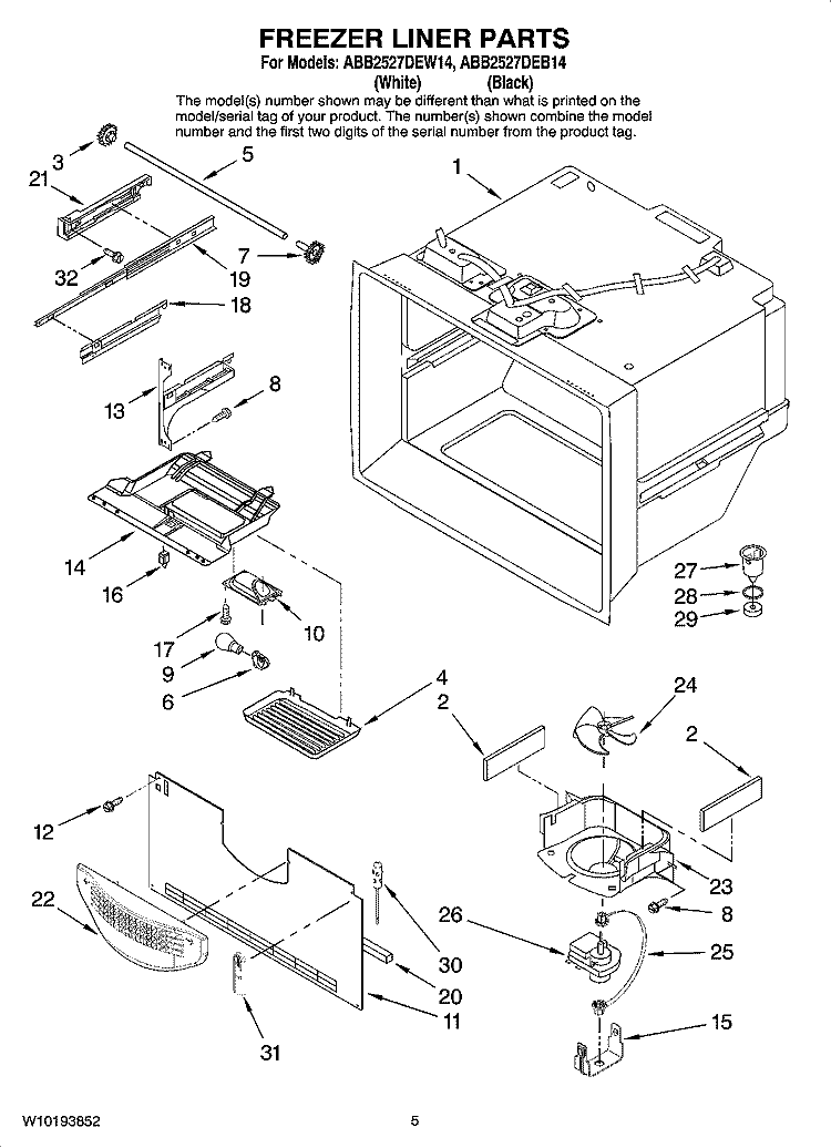 FREEZER LINER PARTS Diagram and Parts List for ABB2527DEW14  Amana Refrigerator