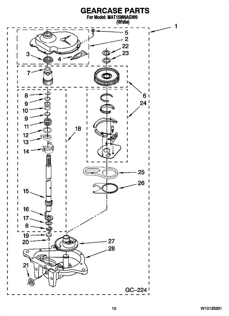 GEARCASE PARTS Diagram and Parts List for MAT15MNAGW0  Maytag Washer