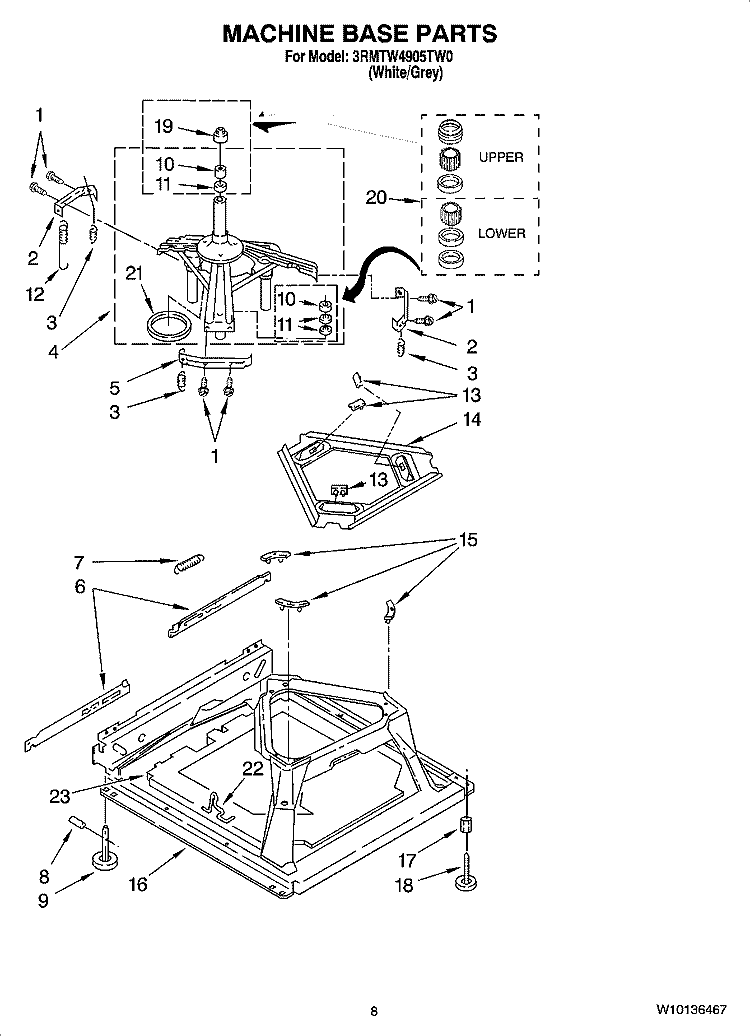 MACHINE BASE PARTS Diagram and Parts List for 3RMTW4905TW0  Maytag Washer