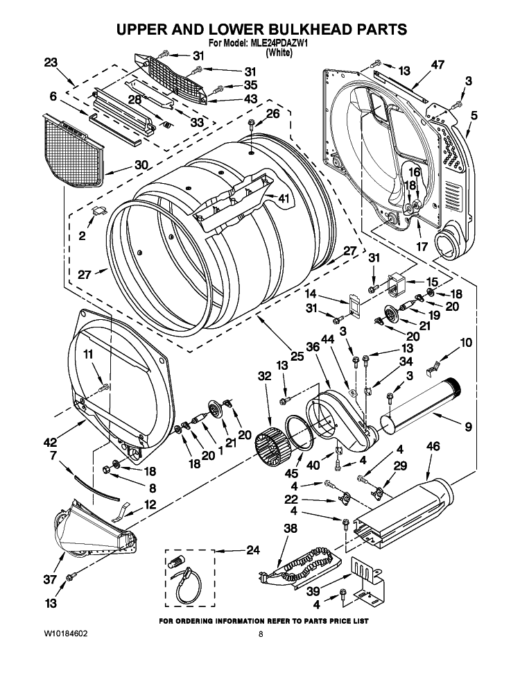 UPPER AND LOWER BULKHEAD PARTS Diagram and Parts List for MLE24PDAZW1  Maytag Dryer