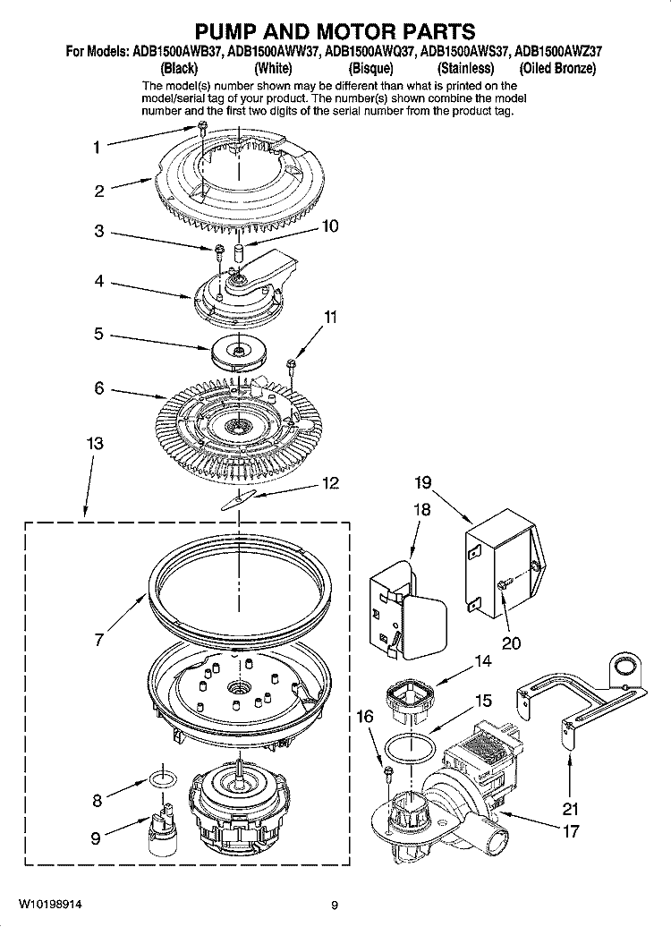 PUMP AND MOTOR PARTS Diagram and Parts List for ADB1500AWW37  Amana Dishwasher